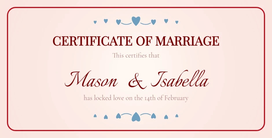Cute Blush marriage certificate template preview