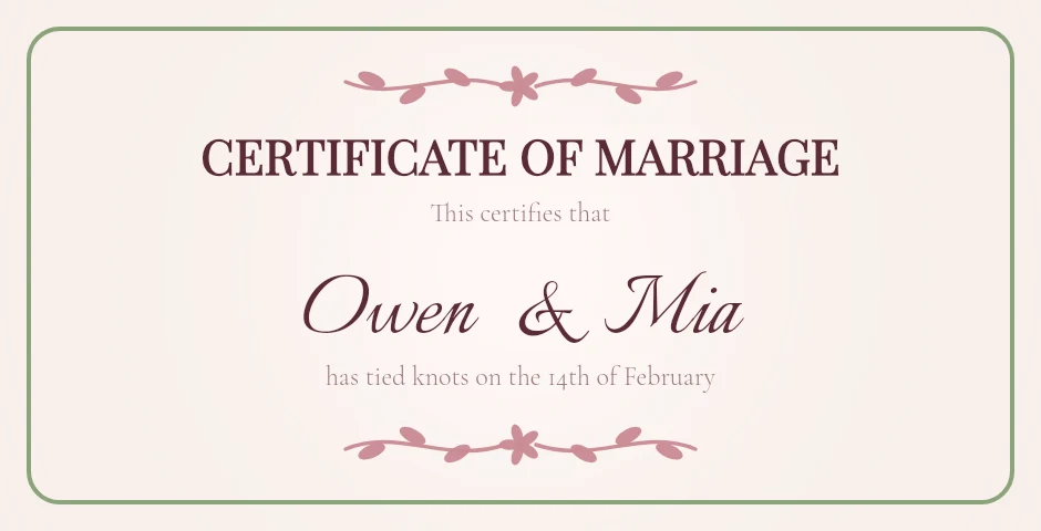 Botanical Blush marriage certificate template preview